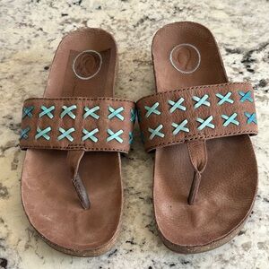 Brown Leather Sandals with Blue Accents